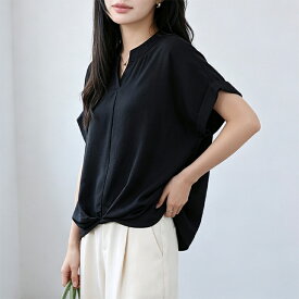 【8/10　50%OFF！24H限定クーポンで】キーネックロールアップ袖半袖ブラウス レディース トップス ブラウス シャツ 半袖 キーネック スキッパー オフィス きれいめ 通勤 春 夏 20代 30代 40代 50代 ワンピスター