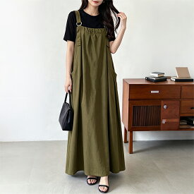 【6/11 50%OFF！2点購入クーポンで】ジャンパースカート ジャンパーワンピース デニムワンピース マキシワンピース オールインワン デニム 肩紐調整可 大きいサイズ 重ね着 無地 マキシ丈 体型カバー ロング丈 カジュアル ワンピスター
