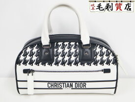 クリスチャンディオール Christian Dior スモール ボウリングバッグ ヴァイブ レザー ブラック ホワイト 千鳥柄 レディース バッグ