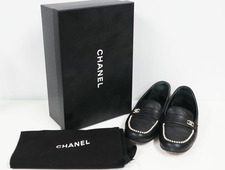 楽天市場】シャネル CHANEL G35797 ブラック ローファー パール ココ 