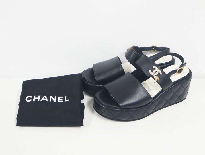 楽天市場】シャネル CHANEL サンダル G45547 厚底 37C サイズ 23.5cm 