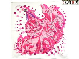 エルメス HERMES カレ90 フラメンコ HOLA FLAMENCA ホワイト ピンク シルク100% 美品 【中古】 スカーフ ファッション小物
