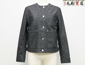 HERMES エルメス 22年 ノーカラー デニム ジャケット レディース セリエボタン ブラック シルバー金具 2E0251DQ サイズ40 極上美品 【中古】 Gジャン