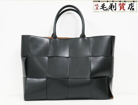 ボッテガ ヴェネタ BOTTEGA VENETA トートバッグ マキシイントレチャート アルコ ラージ カーフレザー 608608 黒 美品 【中古】バッグ