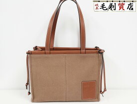 ロエベ LOEWE クッショントート 330.02AA93 キャンバス トート スモール キャンバス ブラウン ショッピング 【中古】 バッグ