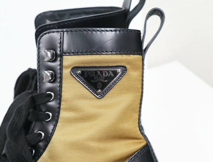 楽天市場】プラダ PRADA ブーツ 2UE006 ナイロン レザー 黒 カーキ 