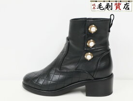 シャネル CHANEL レザー G32970 ブーツ ブラック 37C パール 24cm ブラック 靴 レディース 【中古】 アパレル
