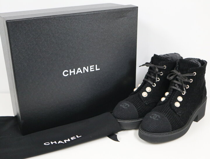 楽天市場】シャネル CHANEL ツイード ショートブーツ G33823 レース 
