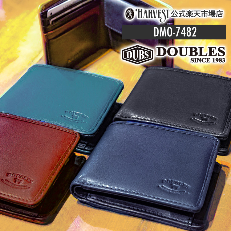 DOUBLES ダブルス 二つ折り財布 メンズ レディース 本革 レザー ブラック ネイビー レッドブラウン キャメル ブルー 薄型 DMO-7482