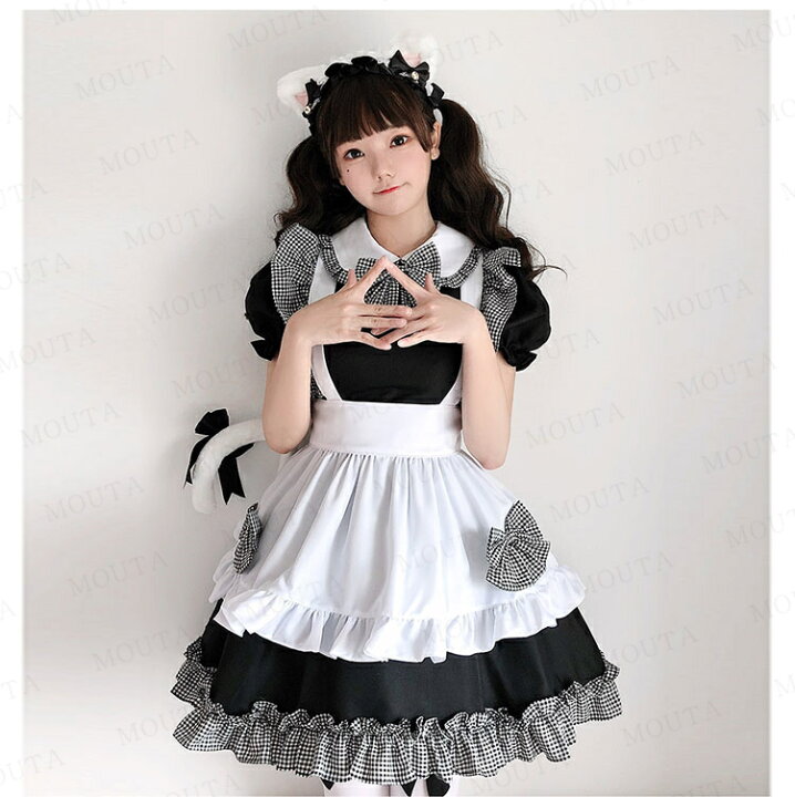 楽天市場】送料無料 メイド服 半袖 メイド 定番 蝶結び 衣装 フル 