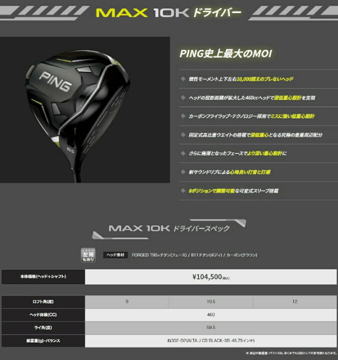 楽天市場】PING G430 MAX 10K DRIVER ピン G430 MAX 10K ドライバー 