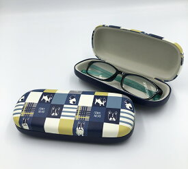 【ブルトン　メガネケース　（ブルトンチェック）】サングラス　メガネ拭き付き　枕元　旅行　ベッドサイド　ハードケース　フレブル　フレンチブルドッグ　雑貨　かわいい　ポップ　眼鏡　ガーゼタオルに同柄も　持ち運び　ベッド グリーディー
