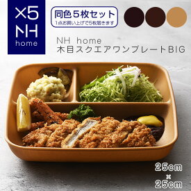 【同色5枚セット】NHhome 木目スクエアワンプレートBIG 食器 ランチプレート 皿 木目 プラスチック 電子レンジ可 食洗機可 仕切り SHOWA ごはんのどうぐLeaRare