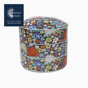 日本製 九谷焼 北陸伝統工芸 花詰 黒/ブラックー 三段重箱 色絵 小物入れ 記念日 プレゼント/贈り物 お洒落/オシャレ 7086-SK22