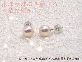 【全品ギフト包装】≪ 花珠落ち ≫ アコヤ真珠ピアス 約8.0mm K14WG y-i-919 三重県真珠加工販売協同組合