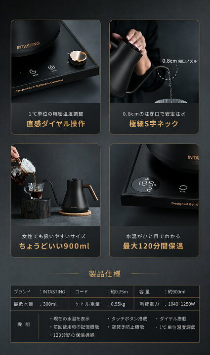 楽天市場】本日限定！【20%OFFクーポン】intasting 電気ケトル 