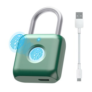 eLinkSmart 南京錠 指紋認証 スマートロック USB 充電 防水 20枚指紋登録 なんきんじょう 南京錠 可愛い 指紋荷物ケース スーツケース オフィス 学校 家庭に適応 防犯用グリーン
