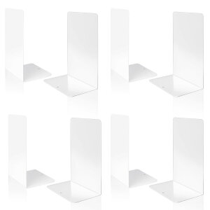 WEWINK PLUS 8 枚 本立て L型 ブックエンド 金属製 ホワイト 滑り止め付き倒れない卓上収納 4 セット 新聞 ファイルCD 辞書 雑誌 書類入れ 多機能のブックスタンド 固く変形しにくい 文房具 事務