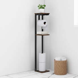 Druviaトイレットペーパーホルダー 収納付き スリム トイレラック 独立型 省スペース 隙間収納 防水天板付き 幅15cm×高さ80cm ブラウン 組立式