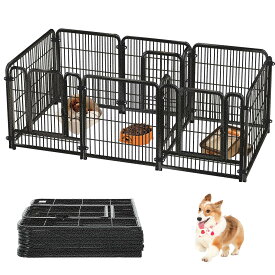 Areden ペットサークル ペットフェンス 犬 サークルケージ 折りたたみ可能 ・ 組立簡単 レイアウト自由 トイレトレーニング 脱走防止 自立 ケージ 犬用 小型犬 中型犬 大型犬 ペット用品 屋内外兼用 ドア付き (3つのドア、シルバーブラック, 1