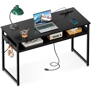 ODK 机 pcデスク パソコンデスク 幅100cm ゲーミングデスク 収納付き コンセント付き 勉強机 computer desk ?子 ワークデスク ・・? フック2個付き コンパクト テレワーク用 省スペース 組立簡単 黒