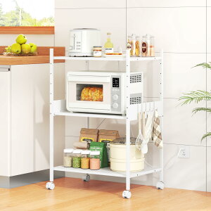 LunarLight レンジラック レンジ台 幅60奥行44高さ90cm コンセント付き 耐荷重112kg キッチン棚 スライド棚・高さ5段調節可能 大型レンジ対応 キャスター付き移動式とアジャスト付き固定式2機能