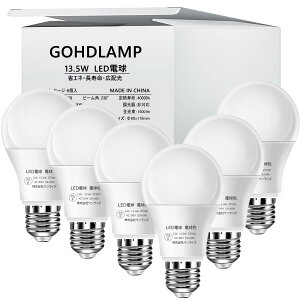 GOHDLAMP LEDd 100W dFi13.5Wj 񒲌 A19/E26 ʓd 1600lm Px Lz ȃGl S Ή a26mm (dF, 6Zbg)