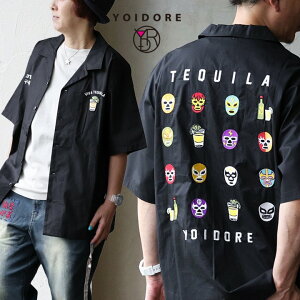 シャツ 5分袖 メンズ レディース 刺繍 覆面レスラー お酒 テキーラ 綿100 コットン しっかり生地 ハリ 大きいサイズ 体型カバー 重ね着 カジュアル 夏 パティ YOIDORE ヨイドレ