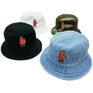 �ʒ� �S4�F �u�b�V���N���� BUSH CLAN �o�P�b�g�n�b�g MJ BEAR BUCKET HAT �t�@���N�x�A FUNK BEAR �X�q �n�b�g �u���b�N �z���C�g �J�� �f�j��