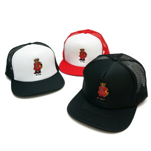 �S3�F �u�b�V���N���� BUSH CLAN ���b�V���L���b�v MJ BEAR EMBROIDERED MESH CAP �t�@���N�x�A FUNK BEAR �g���b�J�[�n�b�g �u���b�N �� ���b�h ��