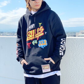 ミッチェルアンドネス Mitchell&Ness フーディー パーカー NBA SLAP STICKER HOODIE - CHICAGO BULLS シカゴブルズ ブラック 黒 BLACK セットアップ