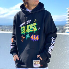 ミッチェルアンドネス Mitchell&Ness フーディー パーカー NBA SLAP STICKER HOODIE - MILWAUKEE BUCKS バックス ブラック 黒 BLACK セットアップ