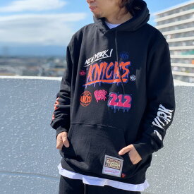 ミッチェルアンドネス Mitchell&Ness フーディー パーカー NBA SLAP STICKER HOODIE - NEW YORK KNICKS ニューヨークニックス ブラック 黒 BLACK セットアップ