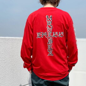 MRV by Mr.vibes ロンT Tシャツ LOCALS ONLY L/S Tee 長袖 オリジナル バックプリント 袖プリント レッド 赤 RED