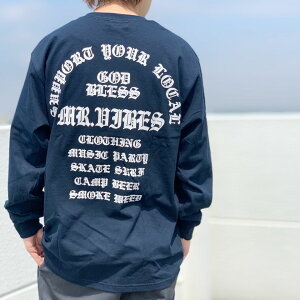MRV by Mr.vibes ����T T�V���c GOD BLESS L/S Tee ���� �I���W�i�� �o�b�N�v�����g �l�C�r�[/�z���C�g �� NAVY