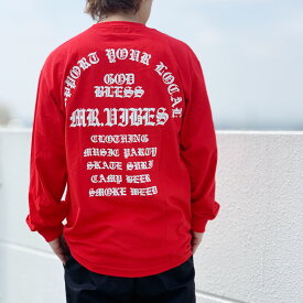 MRV by Mr.vibes ロンT Tシャツ GOD BLESS L/S Tee 長袖 オリジナル バックプリント レッド/ホワイト 赤 RED