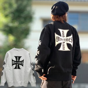 MRV by Mr.vibes 15.5oz �N���[�X�E�F�b�g IRON CROSS CREWNECK SWEAT �g���[�i�[ ���N�� �I���W�i�� �~�X�^�[�o�C�u�X �u���b�N �A�b�V�� �� �O���[ BLACK ASH