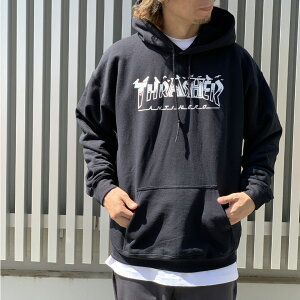 THRASHER」 プルオーバーパーカー M ブラック×ブルー メンズ セール 