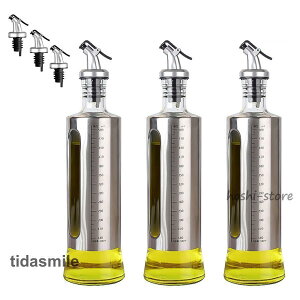 オイルボトル ガラス オリーブオイル 目盛り付き 3本セット 油入れ 液だれしない ヴィネガー ボトル 油さし 家庭用 調味料入れ 醤油 お酢 調味料ボトル