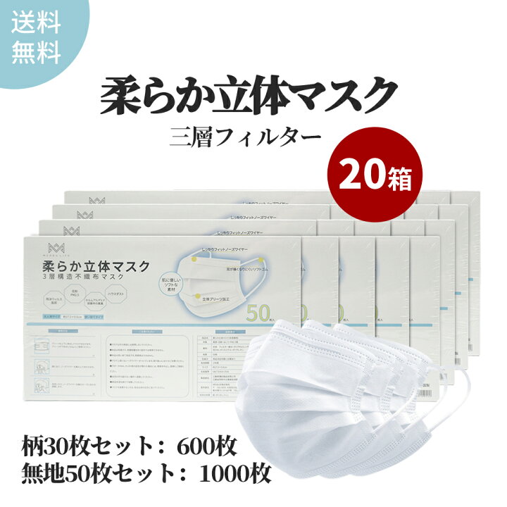 楽天市場】不織布マスク 1000枚 20箱 【大人用マスク】 まとめ買い 三 