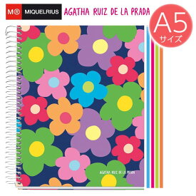 【ミケルリウス 日本公式ショップ】FLOWER AGATHA RUIZ DE LA PRADA アガタ MIQUELRIUS A5リングノート デザインノート フラワー 花柄 5mm方眼 30枚×4色 120枚 70g/m2 ミシン目入り 2つ穴 スペイン ハート かわいい おしゃれ ギフト ビジネス 学生 海外 輸入 文具 MR