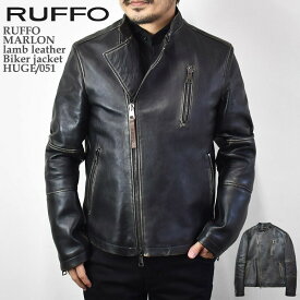 RUFFO ルッフォ MARLON lamb leather Biker jacket HUGE/051 マーロン ラムレザー ダブルライダース エイジング加工 革ジャン メンズ イタリア