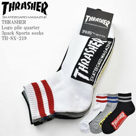 THRASHER スラッシャー Logo pile quarter 3pack Sports socks TH-SX-219 ファイヤー ロゴ 底パイル クォーター ソックス 3足組 スケーター ストリートメンズ レディース ユニセックス