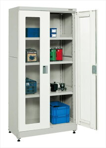 サカエ キャビネット保管システム(両開き透明塩ビ窓扉付) B-18AAGY 144217 ※法人向け 個人宅配送不可