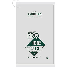 サニパック L10Hスタンダードポリ袋吊り下げタイプ（0．03）10号 L10H-CL