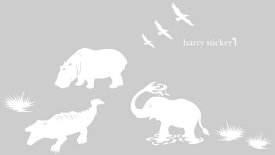 HARRY STICKER ウォールステッカー 貼ってはがせる 転写式 waterside-animals (水辺の動物) ホワイト M 約45×45cm
