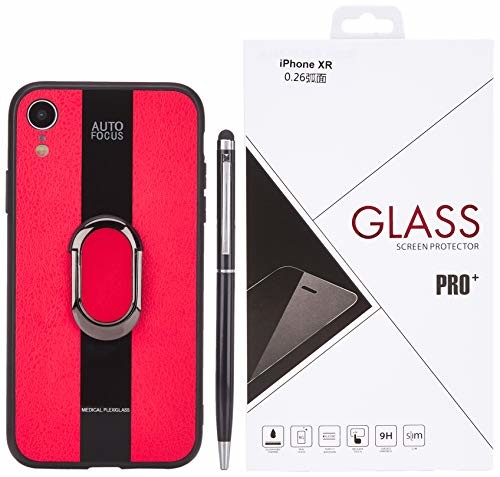 豊富な品 i Phone XRリング式合皮TPUケースレッド強化ガラス タッチペン付き361-2-1 お洒落