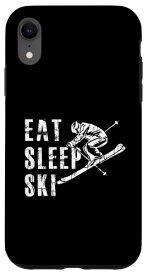 iPhone XR Eat Sleep Ski 面白いヴィンテージスキースキーヤーアドベンチャーグラフィック スマホケース