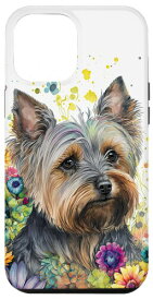iPhone 14 Pro Max フローラル ヨーキー 子犬 ヨークシャーテリア 水彩 ヨーキー スマホケース