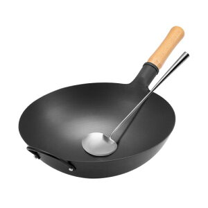 WANGYUANJI ���ؓ� �S 36cm �Ɩ��p �v���d�l ��e�� IH�Ή� �K�X�ΑΉ� �����S ���h�� ��l������ ���������Ή� ���ʕt�� �K�тɂ��� �ؐ��n���h�� (�u���b�N, 36cm)